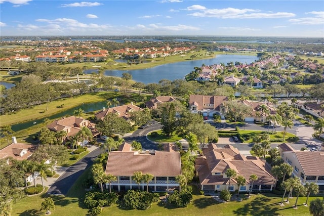 drone / aerial view featuring a water view