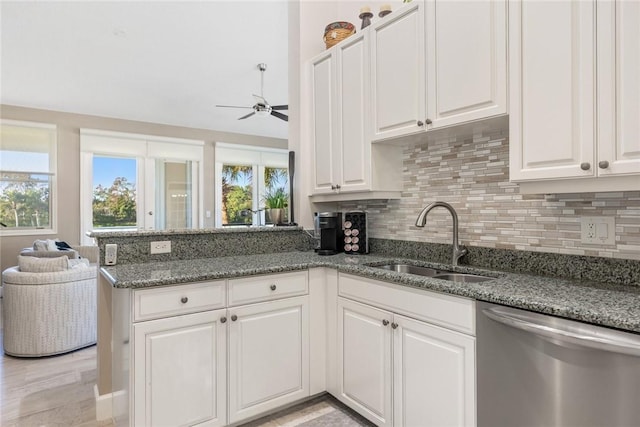 4877 N Newport Island Dr Unit 14D, Vero Beach, FL 32967 - kitchen with dishwasher, a peninsula, plenty of natural light, and a ceiling fan