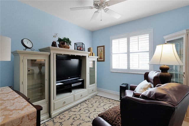 living room with ceiling fan