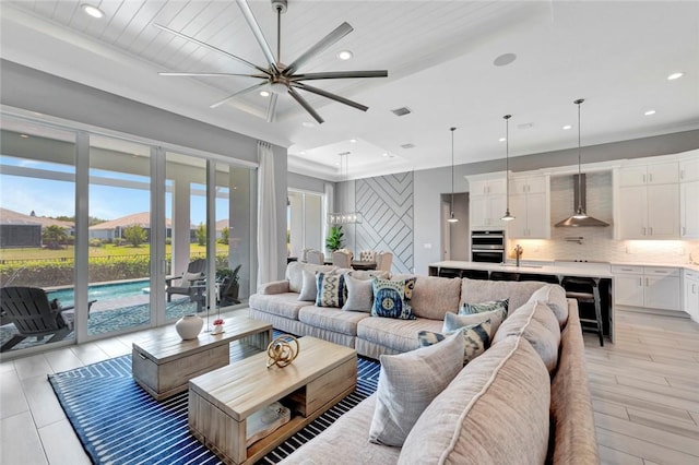 9378 Orchid Cove Cir, Vero Beach, FL 32963 - living room featuring recessed lighting, a ceiling fan, and visible vents
