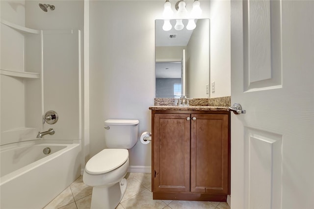 full bathroom featuring toilet, vanity, bathing tub / shower combination, and tile patterned floors