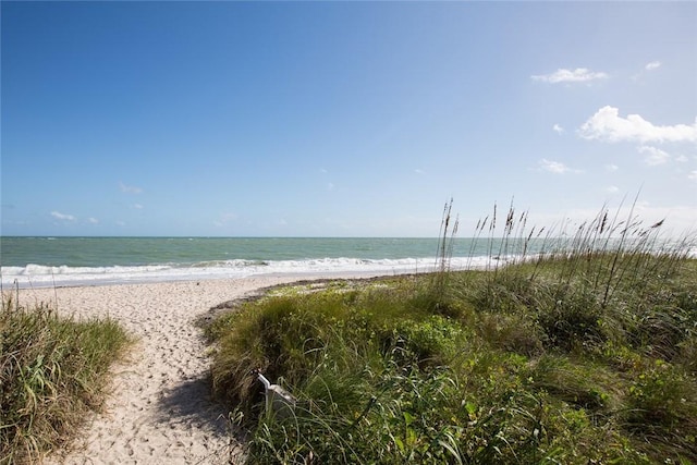 view of water feature featuring a beach view