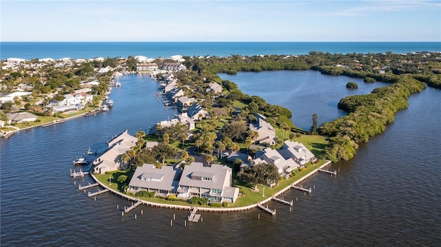 aerial view featuring a water view