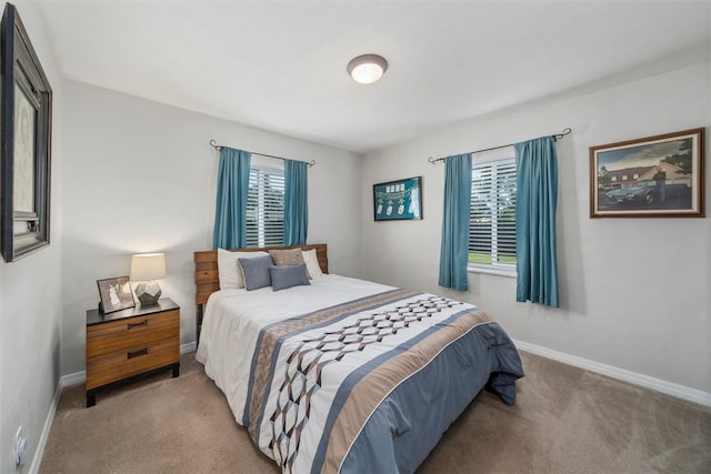 carpeted bedroom with multiple windows