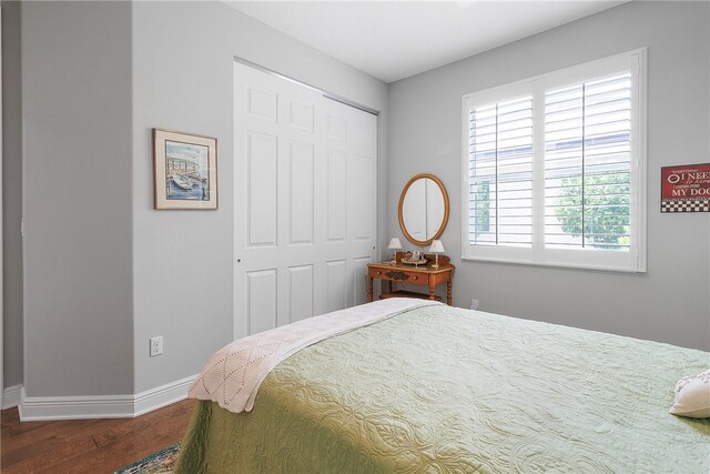 bedroom featuring a closet and dark hardwood / wood-style flooring