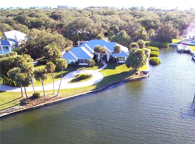 aerial view with a water view