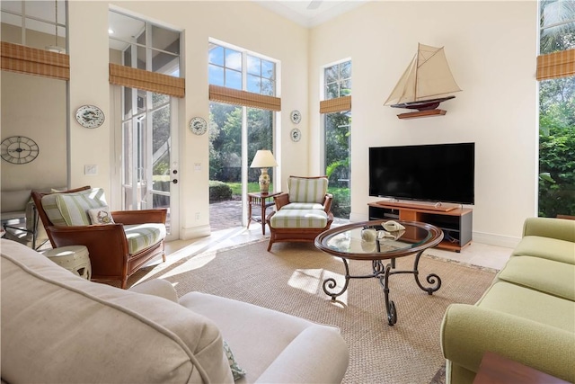 1632 Weybridge Cir, Vero Beach, FL 32963 - living room featuring a high ceiling