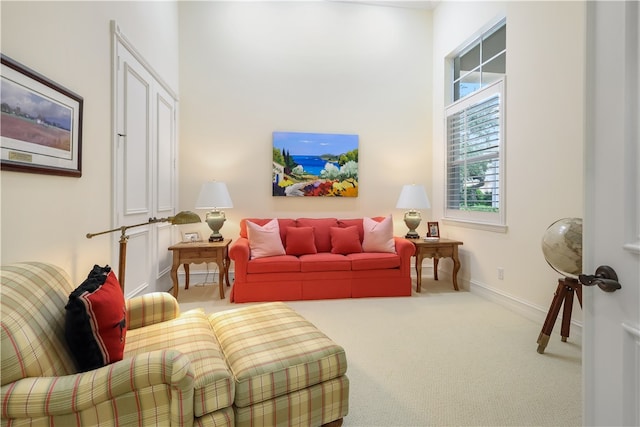 living room featuring carpet floors