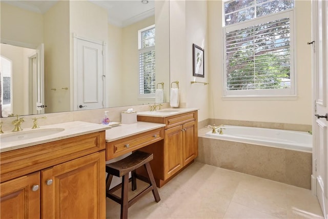 1632 Weybridge Cir, Vero Beach, FL 32963 - full bathroom with double vanity, a bath, and tile patterned flooring