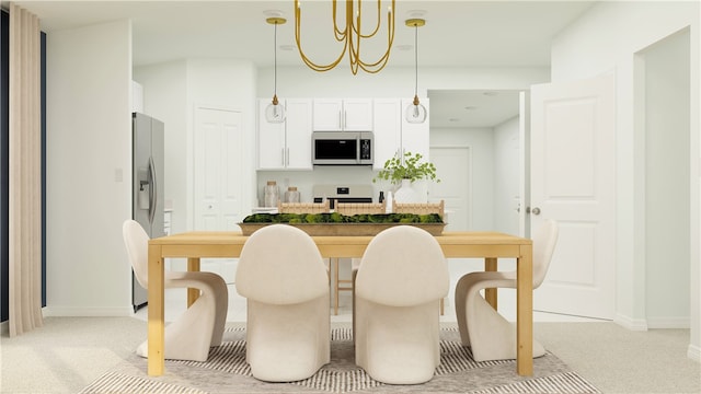 dining room featuring light colored carpet