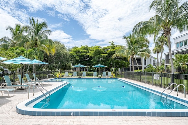 community pool featuring a patio and fence