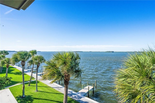 property view of water with a boat dock