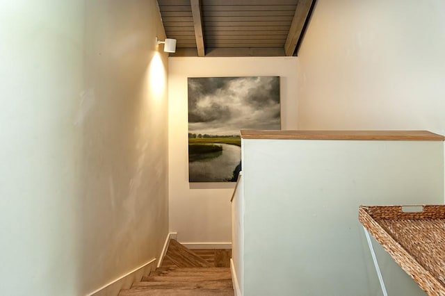 110 Amy Ann Ln, Vero Beach, FL 32963 - stairway featuring beamed ceiling and baseboards