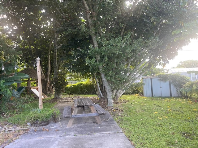 view of yard with a storage unit