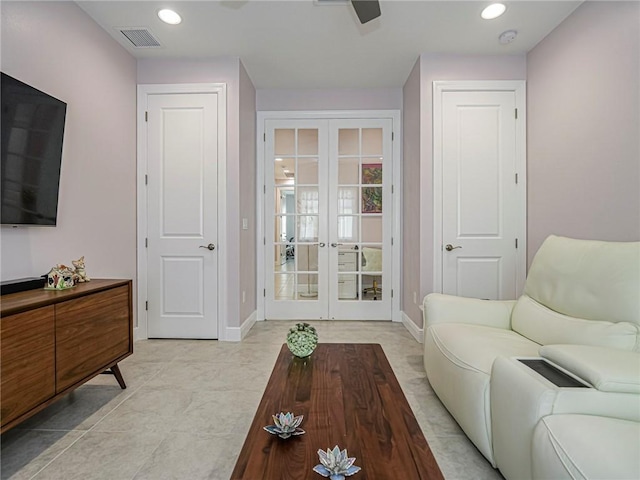 living room featuring french doors