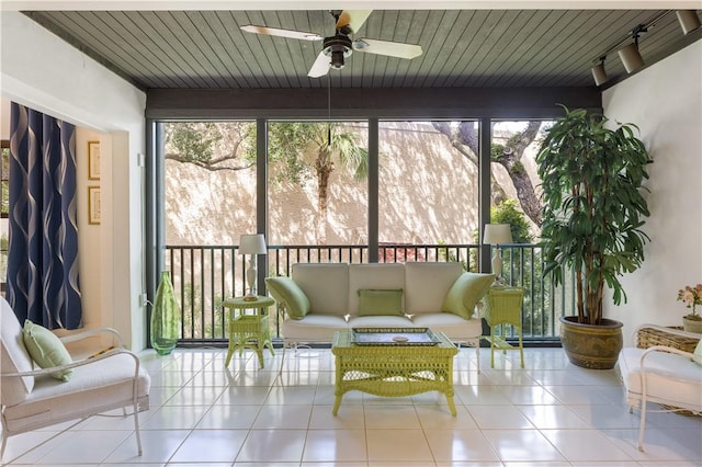 5151 A1A Hwy Unit 506, Indian River Shores, FL 32963 - sunroom / solarium featuring ceiling fan, rail lighting, and an outdoor hangout area