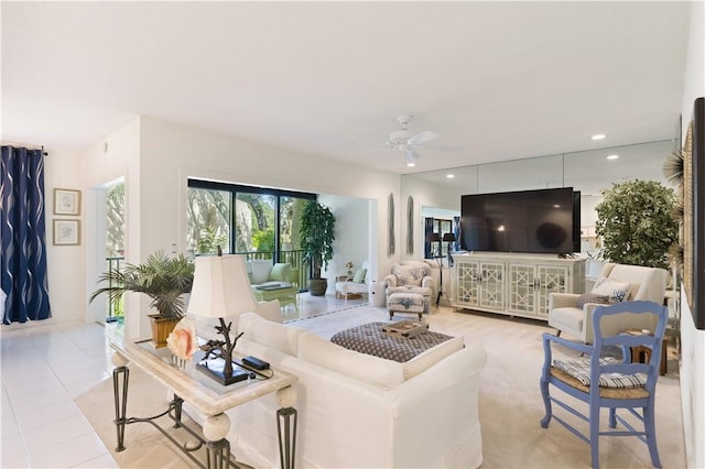 5151 A1A Hwy Unit 506, Indian River Shores, FL 32963 - living area with a ceiling fan, recessed lighting, and light tile patterned floors