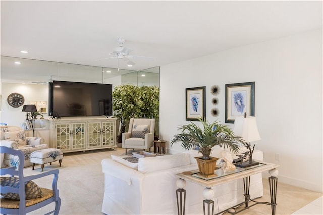 5151 A1A Hwy Unit 506, Indian River Shores, FL 32963 - living room with ceiling fan and recessed lighting