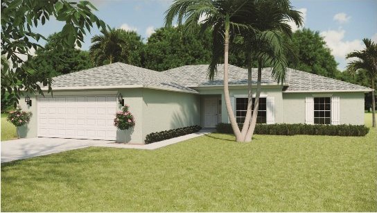 7865 97th Ave, Vero Beach, FL 32967 - ranch-style house featuring a front lawn, stucco siding, driveway, and a garage
