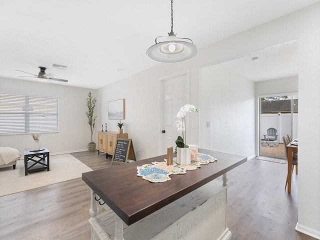 dining room featuring hardwood / wood-style flooring and ceiling fan