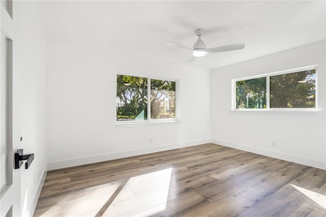 spare room featuring light wood-type flooring and ceiling fan