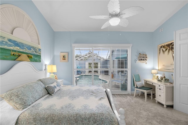 223 River Walk Unit 12, Hutchinson Island, FL 34949 - bedroom with light colored carpet, ceiling fan, and lofted ceiling