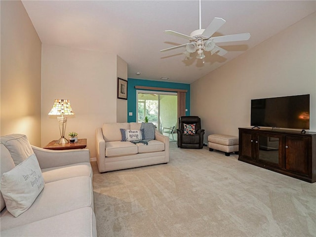 946 S Easy St, Sebastian, FL 32958 - living room featuring carpet, ceiling fan, and lofted ceiling