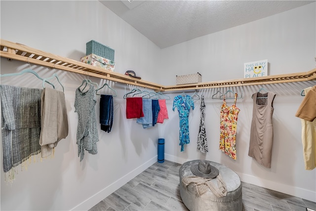 walk in closet with hardwood / wood-style floors