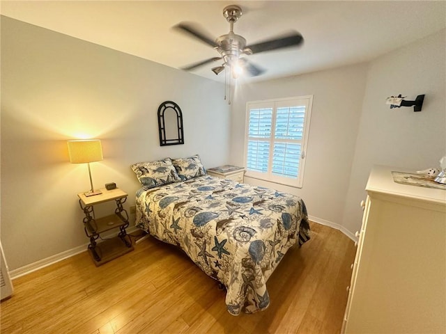 bedroom featuring ceiling fan and light hardwood / wood-style floors