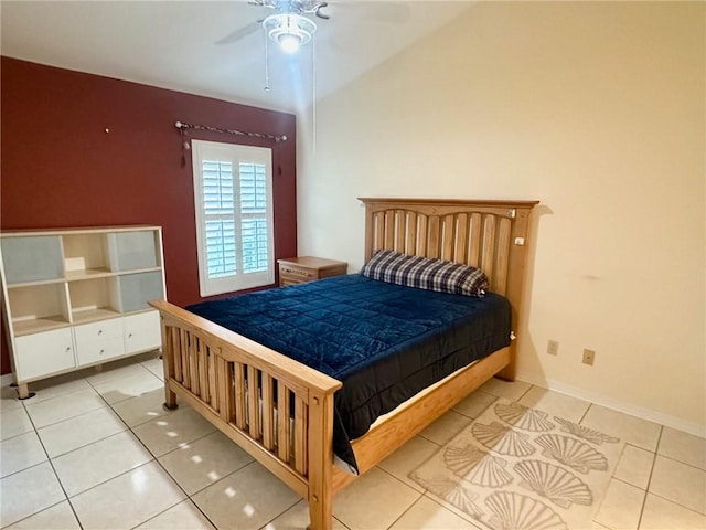 bedroom featuring ceiling fan and light tile patterned flooring