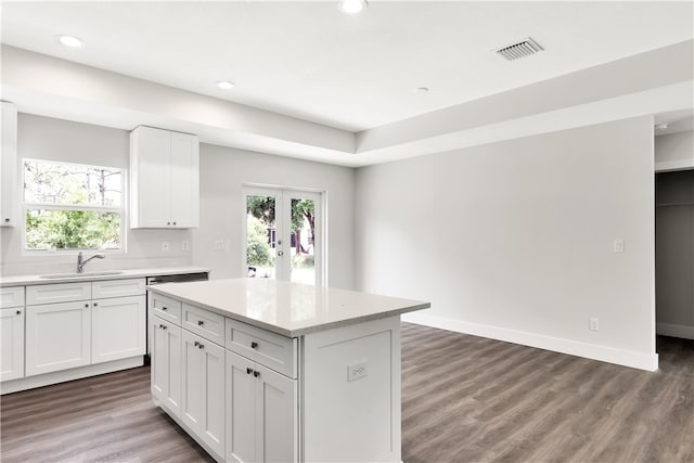 kitchen featuring white cabinetry, sink, and dark hardwood / wood-style floors