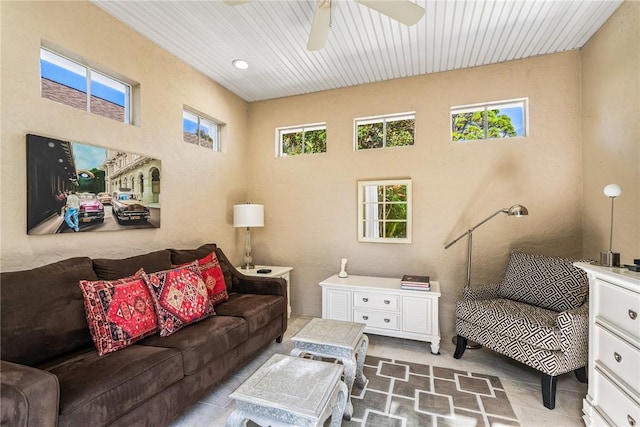 living room featuring ceiling fan