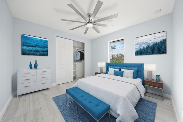 bedroom featuring a closet and ceiling fan