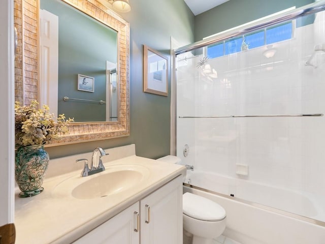 full bathroom with toilet, vanity, and combined bath / shower with glass door