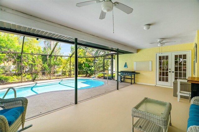 outdoor pool with french doors