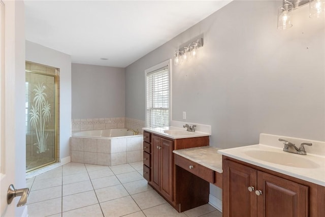 5440 95th St, Sebastian, FL 32958 - bathroom with a bath, vanity, tile patterned floors, and a shower stall
