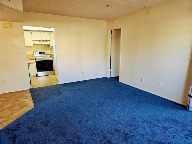 unfurnished room with light colored carpet and a textured ceiling