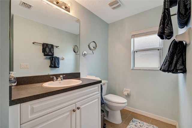 bathroom with tile patterned floors, toilet, and vanity