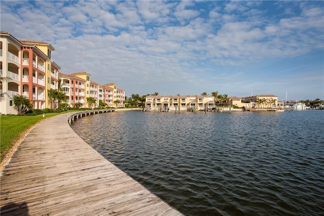 dock area with a water view