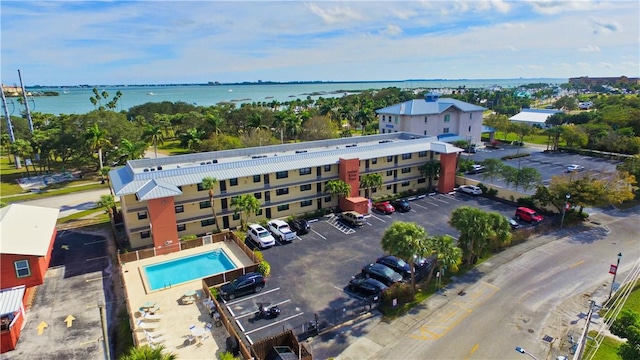 aerial view featuring a water view