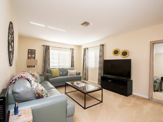 living room with light carpet