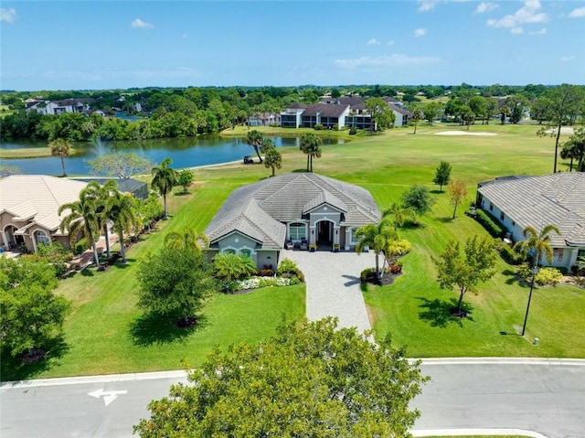 bird's eye view featuring a water view