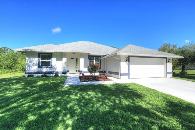 7985 99th Ave, Vero Beach, FL 32967 - single story home featuring a garage, a front lawn, driveway, and stucco siding
