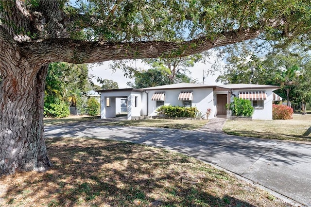 ranch-style house featuring a front lawn