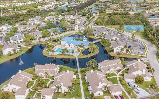 aerial view with a water view