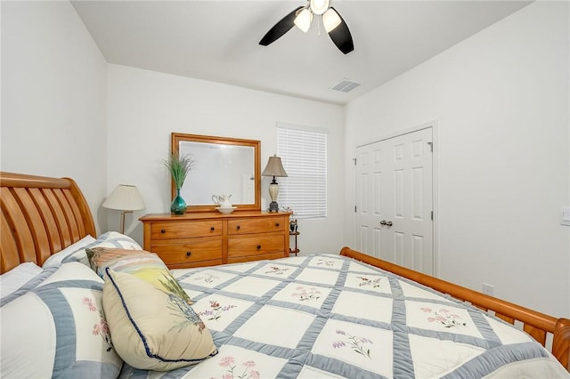 bedroom with a closet and ceiling fan