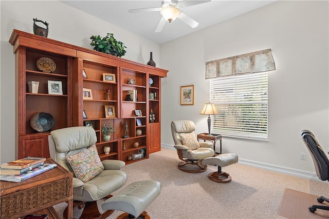 1274 River Reach Dr, Vero Beach, FL 32967 - sitting room with carpet flooring, ceiling fan, and baseboards