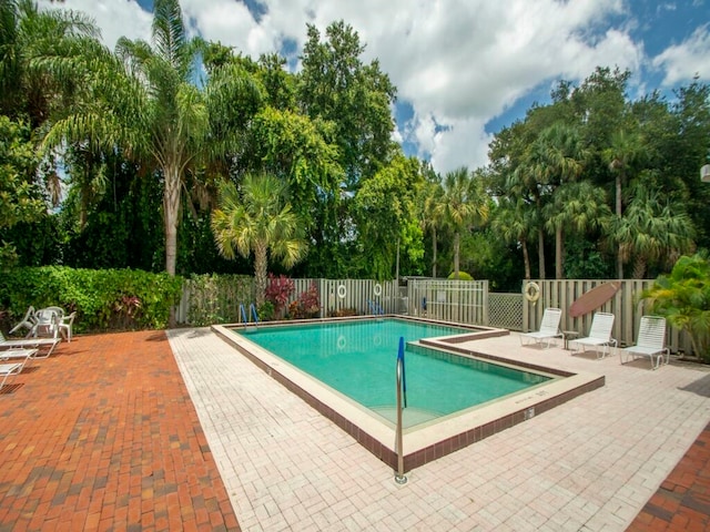 view of swimming pool with a patio area