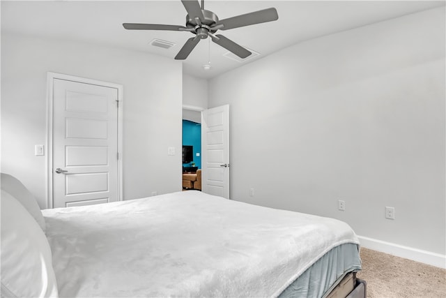 bedroom with carpet floors and ceiling fan