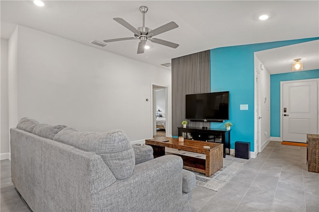 living room with ceiling fan